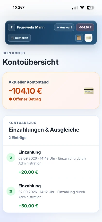 Persönliche Kontoübersicht mit Testbeträgen